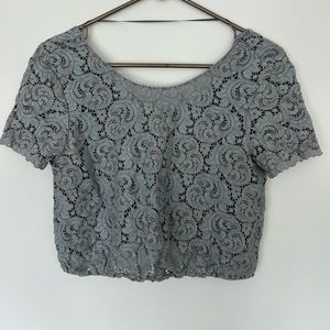 ZARA Blue-Gray Lace Short Sleeve Crop Top Size XS